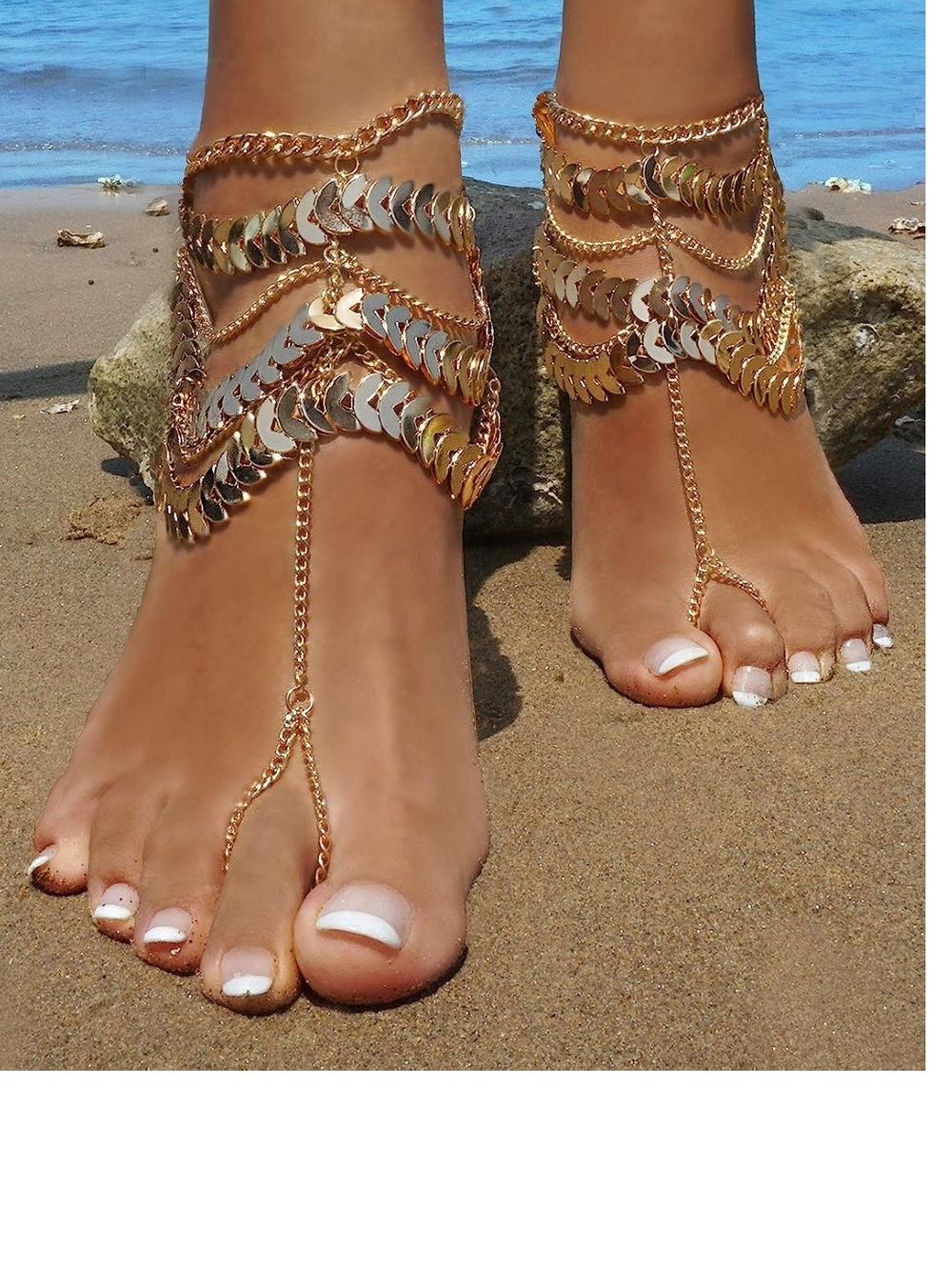 Gold Chain Barefoot Sandals - Boho Beach Foot Jewelry